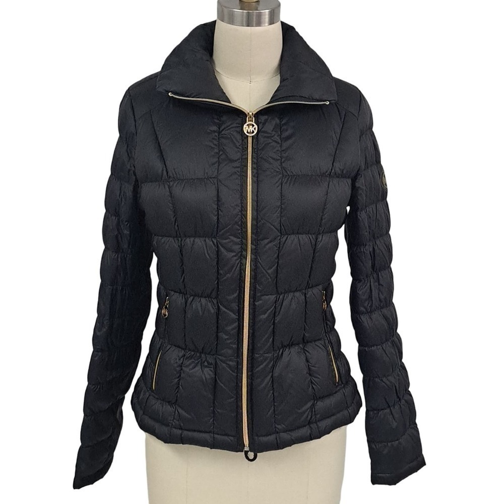 Michael Kors black Down Filled puffer coat Small Gold Zipper